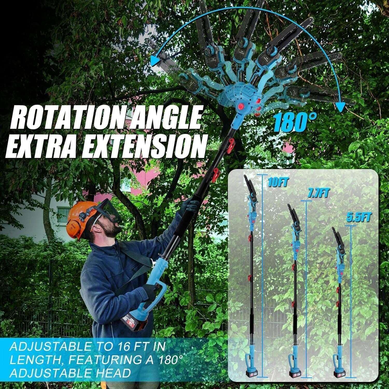 2-in-1 Electric Pole Saw & 8 Inch Cordless Mini Chainsaw for Tree Trimming, Brushless Motor with 16FT Extension Pole & 2×4.0Ah Batteries, Tree Trimmer Limb Branch Cutter Pruner