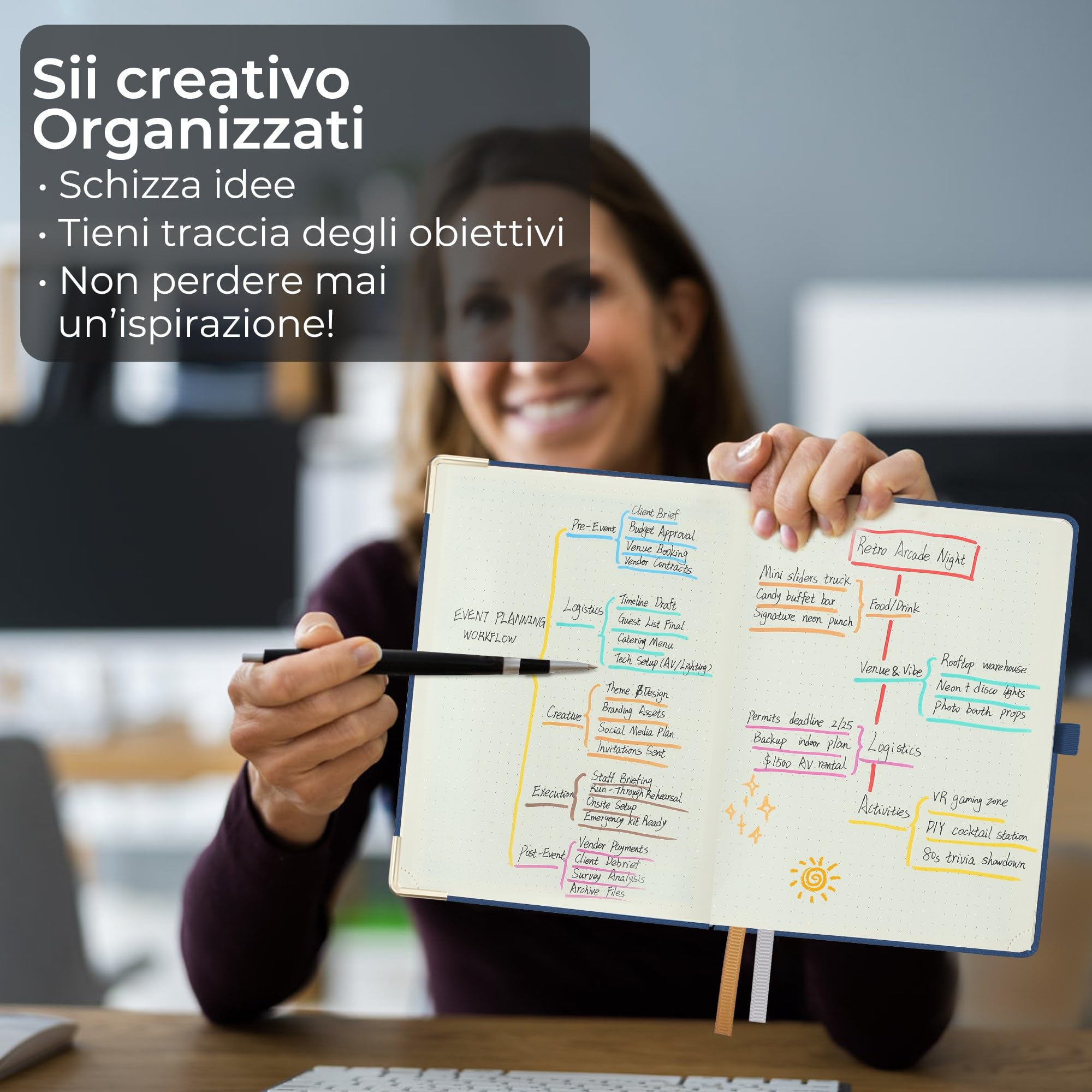 Agenda 2026 A5: Diario, Pianificatore quotidiano 1 pagina/giorno, Carta 80 g/m² 21,5x15 cm, con portapenne & tasca interna, pelle vegana Blu marino