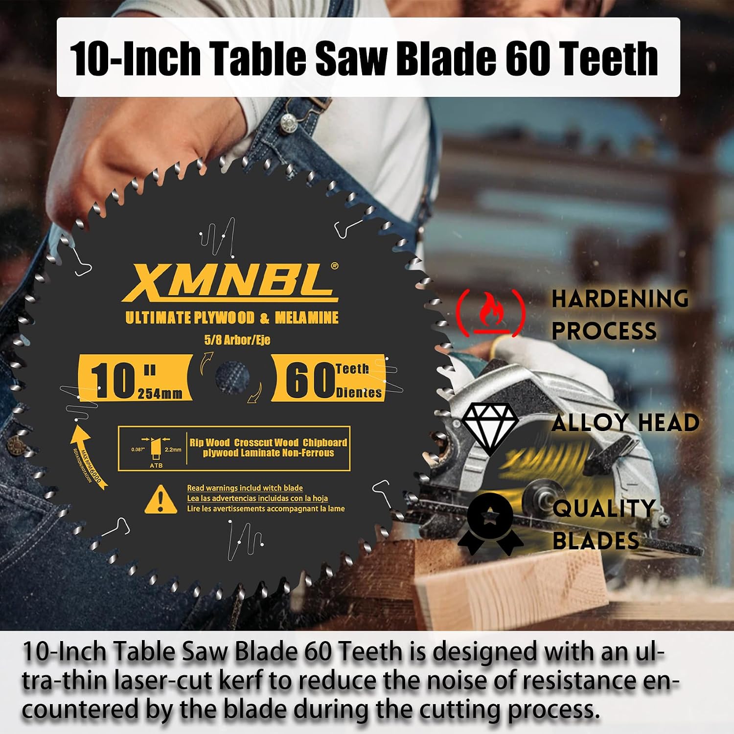 10-Inch Table Saw Blade 60 Teeth,10-Inch Thin Kerf Fine Finish Saw Blade,Replacement for Diablo D1060X Table Blade for Cutting Hardwoods, Softwoods,and Other Woods Blades,60 ATB,5/8-Inch Shafts