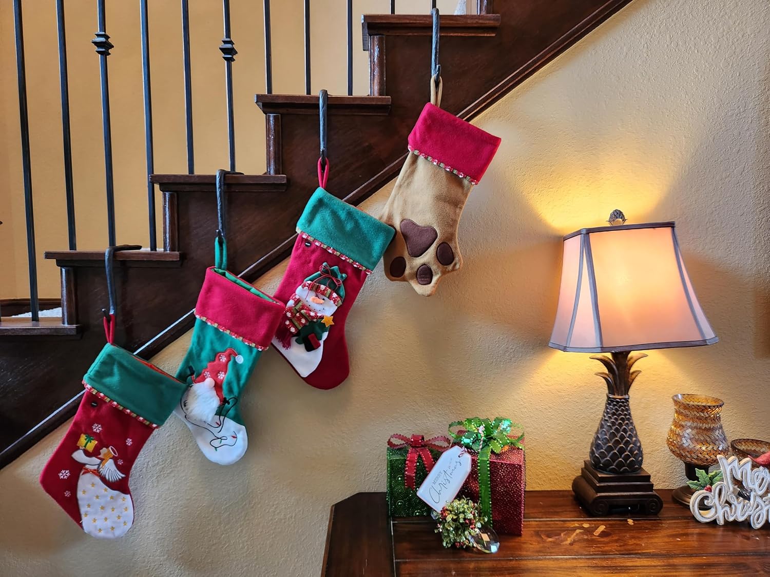 Lulu Decor,100% Cast Iron 8" Brown Straight Branch Stocking Holder for mantle Holds Up to 9 lbs Low Profile Design with Rubber Grip Ideal for Christmas Stockings Garland Holder Antler shape (Set of 3)