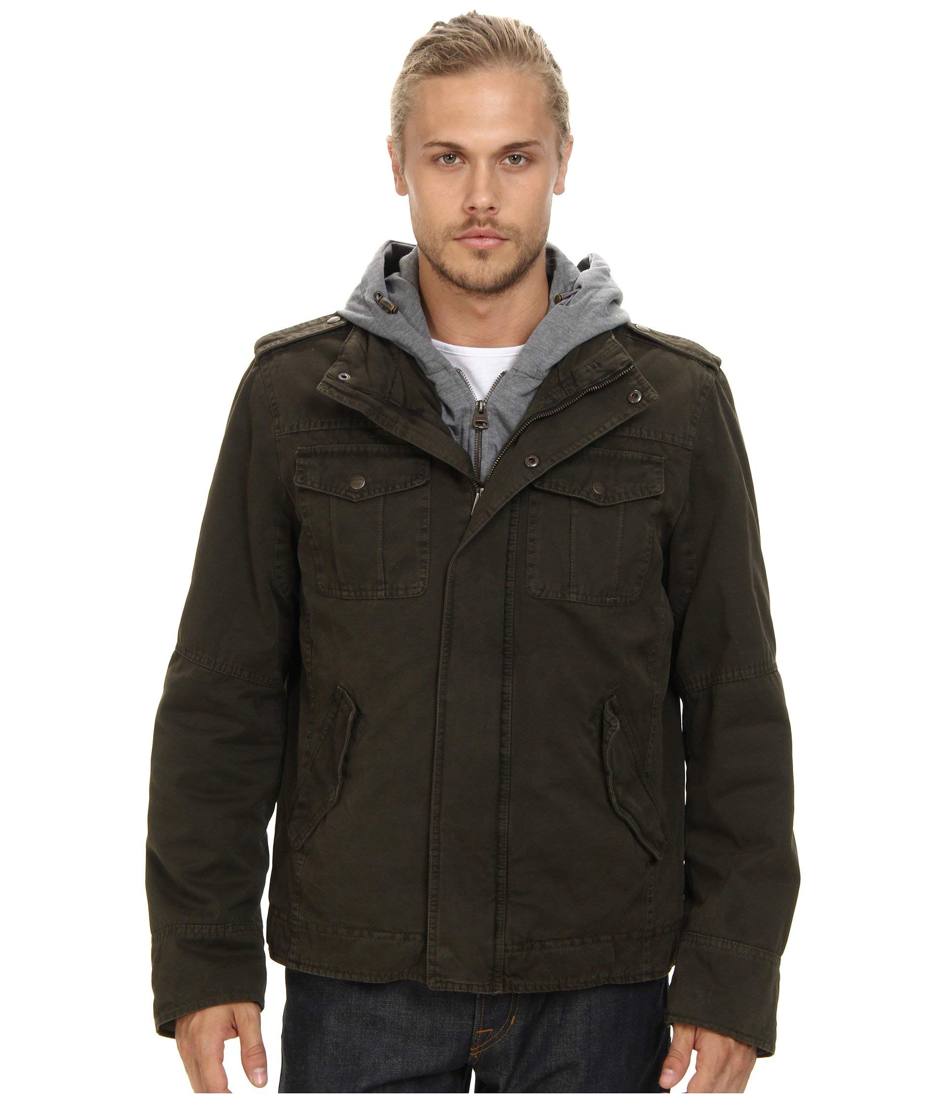 Levi's Men's Washed Cotton Hooded Military Jacket, Olive, XXL