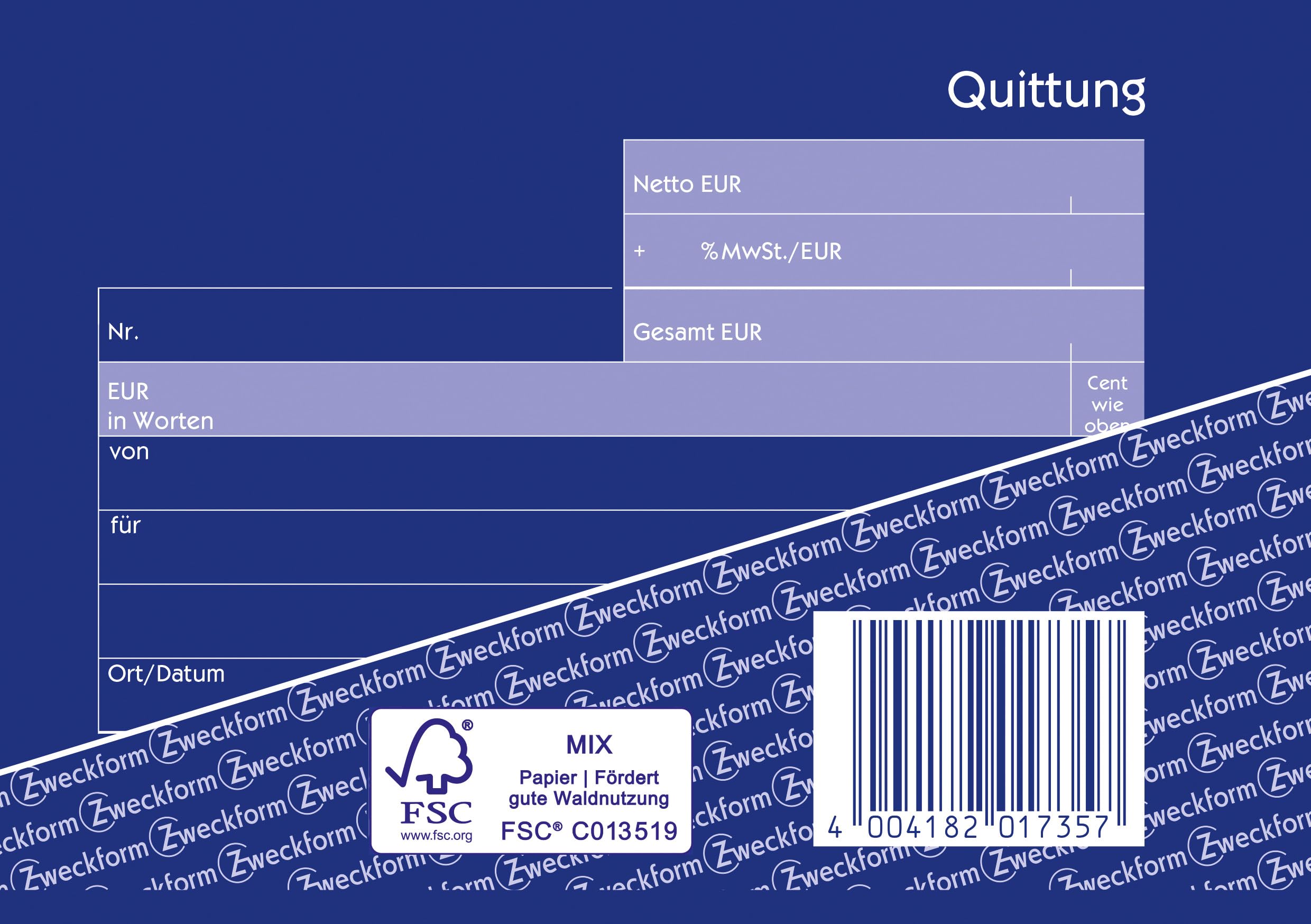 AVERY Zweckform 1735-10 Quittungsblock (A6 quer, 2x40 Blatt, mit Durchschlag, fälschungssicher, separat ausgewiesene MwSt., für Deutschland und Österreich) 10er-Pack, weiß/gelb