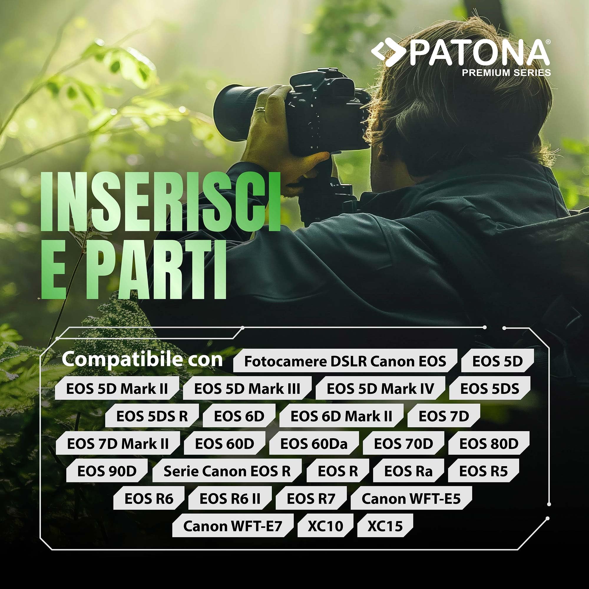 PATONA 2x Premium Batteria LP-E6 2400mAh – ricambio per Canon LP-E6 – compatibile con EOS 5D Mark II/III/IV 5DS 6D 7D 60D 70D 80D 90D R R5 R6 XC10 XC15 – per reflex e mirrorless Canon