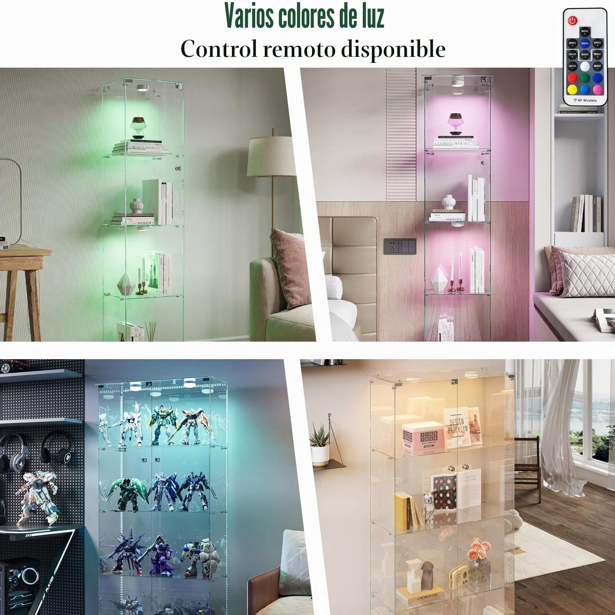 Vitrina Expositora para Colecciones Grande, vitrina de Cristal con luz 163x35x39.8 cm Vitrina Expositora con led 1 Puertas 4 Estantes vitrina expositora transparente (1puerta 4planta, Negro A)