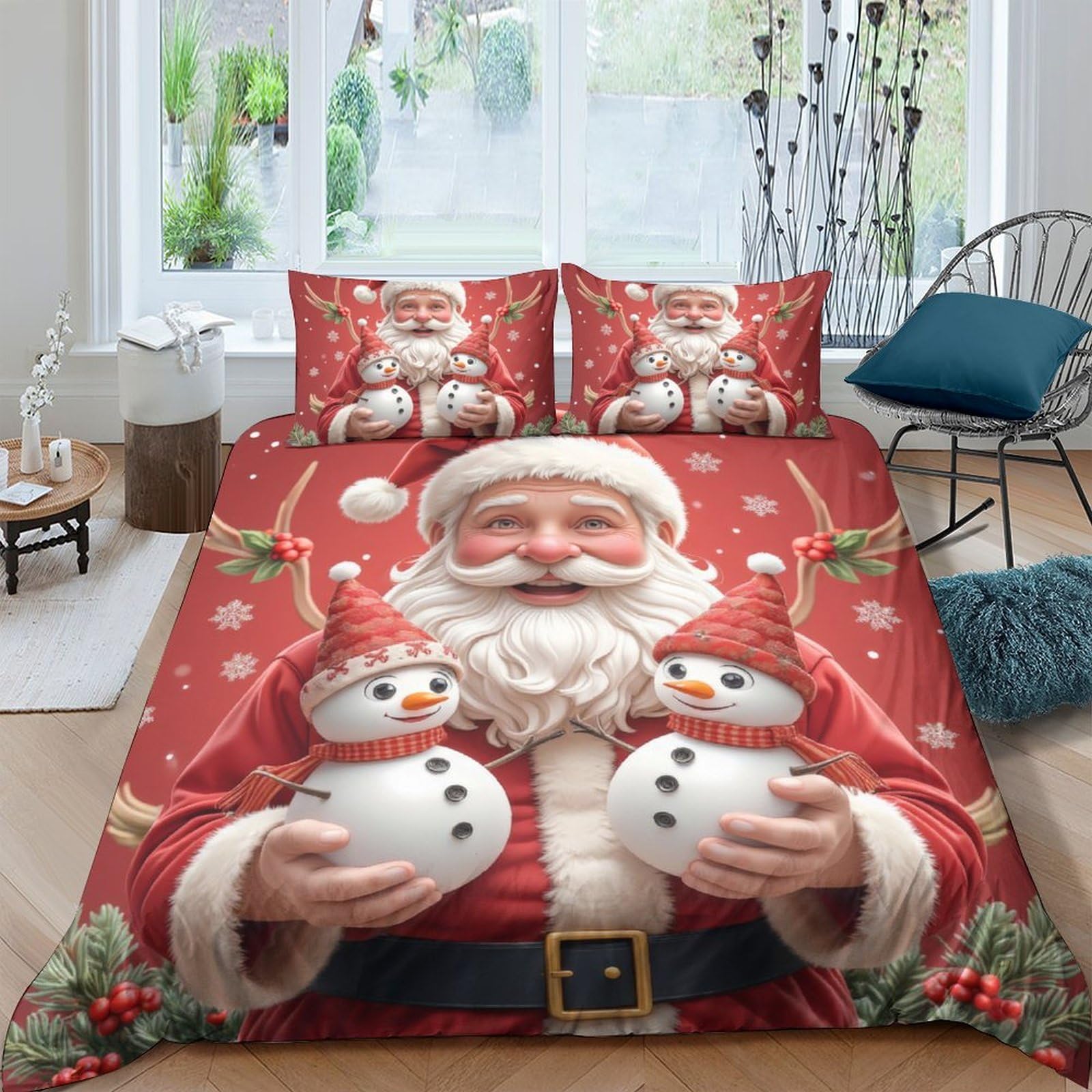 Ctjqhvkz Style-1 3D Printed Santa Claus Christmas Fitted Sheet Microfiber Red Snowman Bed Cover For Bedroom Guest Room Decor Single（135X200cm）