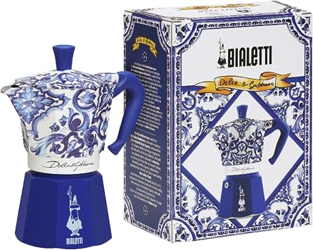 Bialetti Dolce & Gabbana Moka Express Blue Mediterano, For 6 Cups, Direct Flame Type Coffeemaker, Espresso Maker, Makinetta