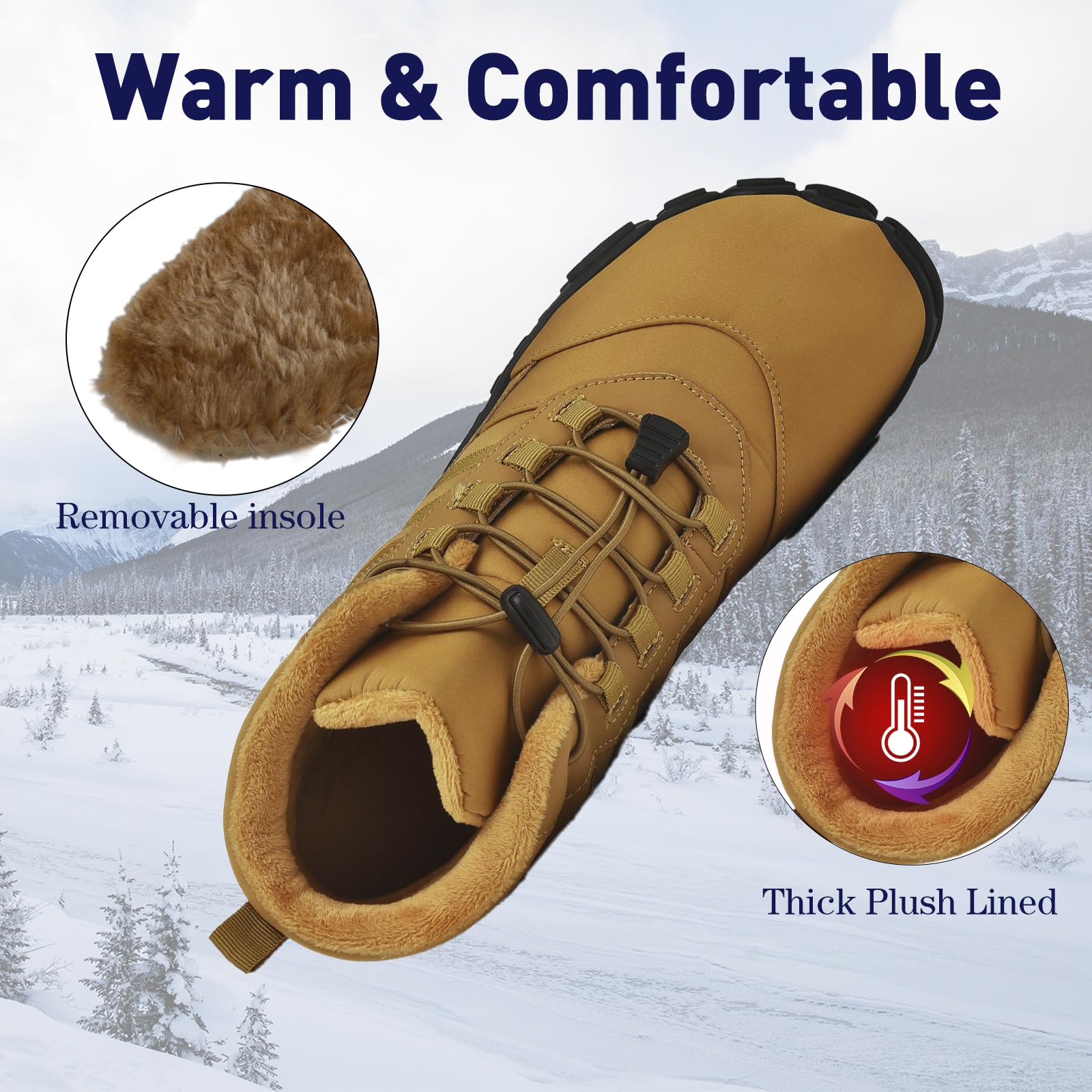 AONEGOLD Zapatos Descalzos de Invierno para Mujer y Hombre, Zapatos de Trail Running con Forro cálido, Zapatos de Invierno para Exteriores, Antideslizantes, Impermeables, Zapatos Descalzos
