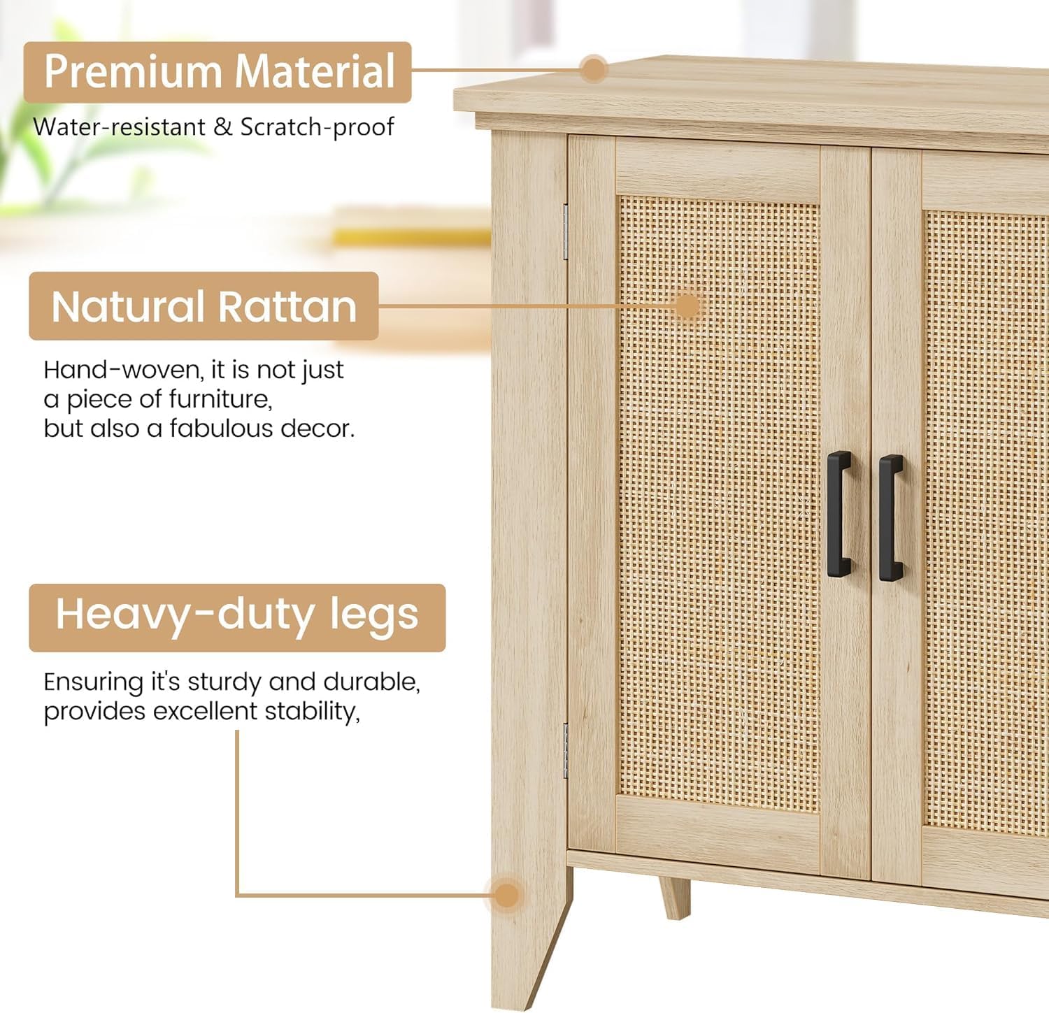 Lot De 2 Buffets Rotin Bohème Chêne Naturel