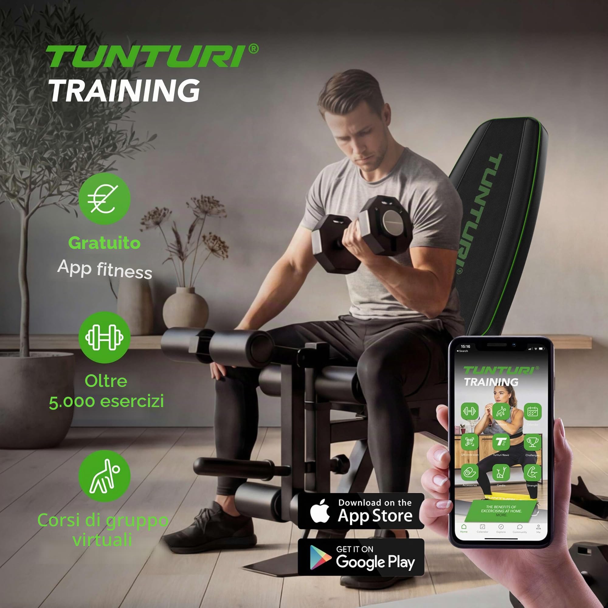 Tunturi UB60 Panca Palestra Utility Bench Panca inclinata, Nero, 1