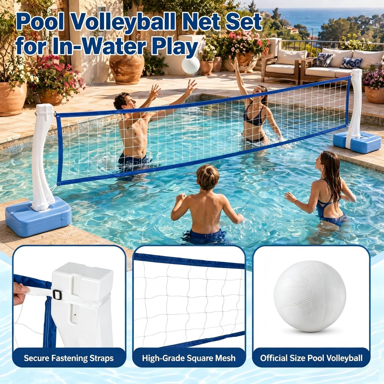 LIFEZEAL Volleyballnetz und Basketballkorb für Pool