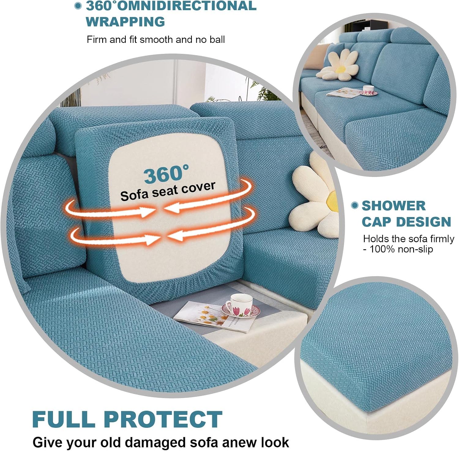 2025 New Wear-Resistant Universal Sofa Cover, Stretch Couch Cushion Slipcovers Replacement, Anti-Slip L Shape Sofa Covers, Chaise Lounge Sofa Slipcover (Weave Sea Blue,Large Single Seat Cover)