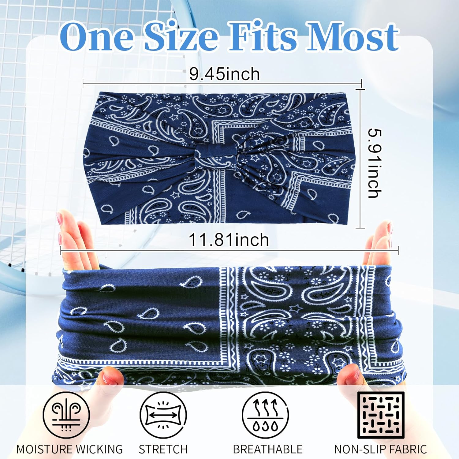 YARIEW Hairband - Wide Bandana Headbands for Women, 6pcs Stretch Knotted Headband, Boho Style Head Bands, Non-Slip Yoga Workout Hair Accessories for Women Girls thumbnail