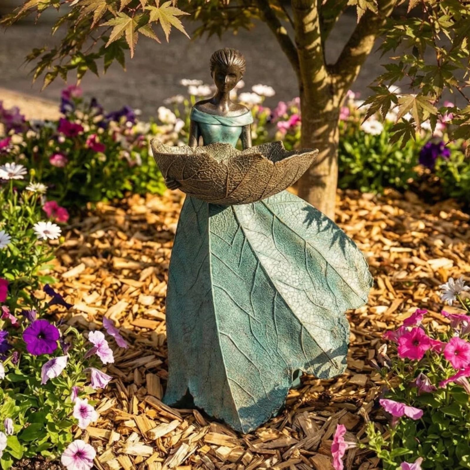 DiliComing Feengartenstatue, Vogelfutterstation – 30,5 cm, Feen-Statue für Heimdekoration, Kunstharz, Outdoor-Statuen für Gartendekoration, tolles Vogelfutterhaus, Gartengeschenk für Frauen, 30,5 x
