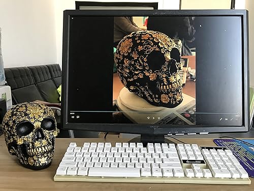 Miniatura 3 de CUZOKOLA - Decoración de calavera dorada más grande Escultura de cabeza de calavera de Halloween de resina Caja ahorradora de dinero Alcancía de