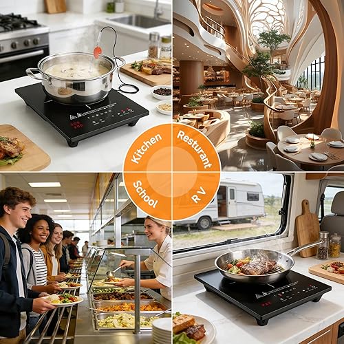 Miniatura 8 de AMZCHEF Placa de cocción de inducción portátil: quemador de inducción de 74 niveles de temperatura con sonda digital, quemador de encimera de 1800 W