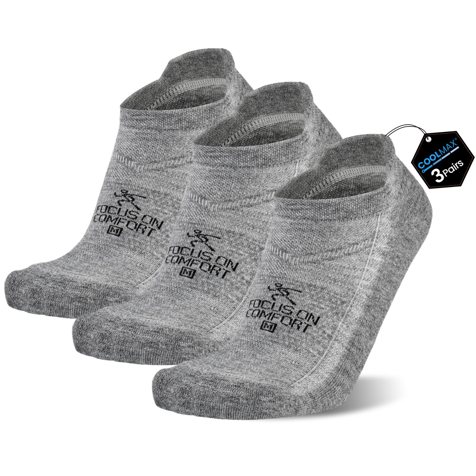 EconioSocken Coolmax Laufsocken Kurz 3/6 Paar, Atmungsaktive Sneaker Socken Damen Herren, Anti-Blasen & Gepolstert, Schweißableitend,Sportsocken für Running, Wandern & Alltag