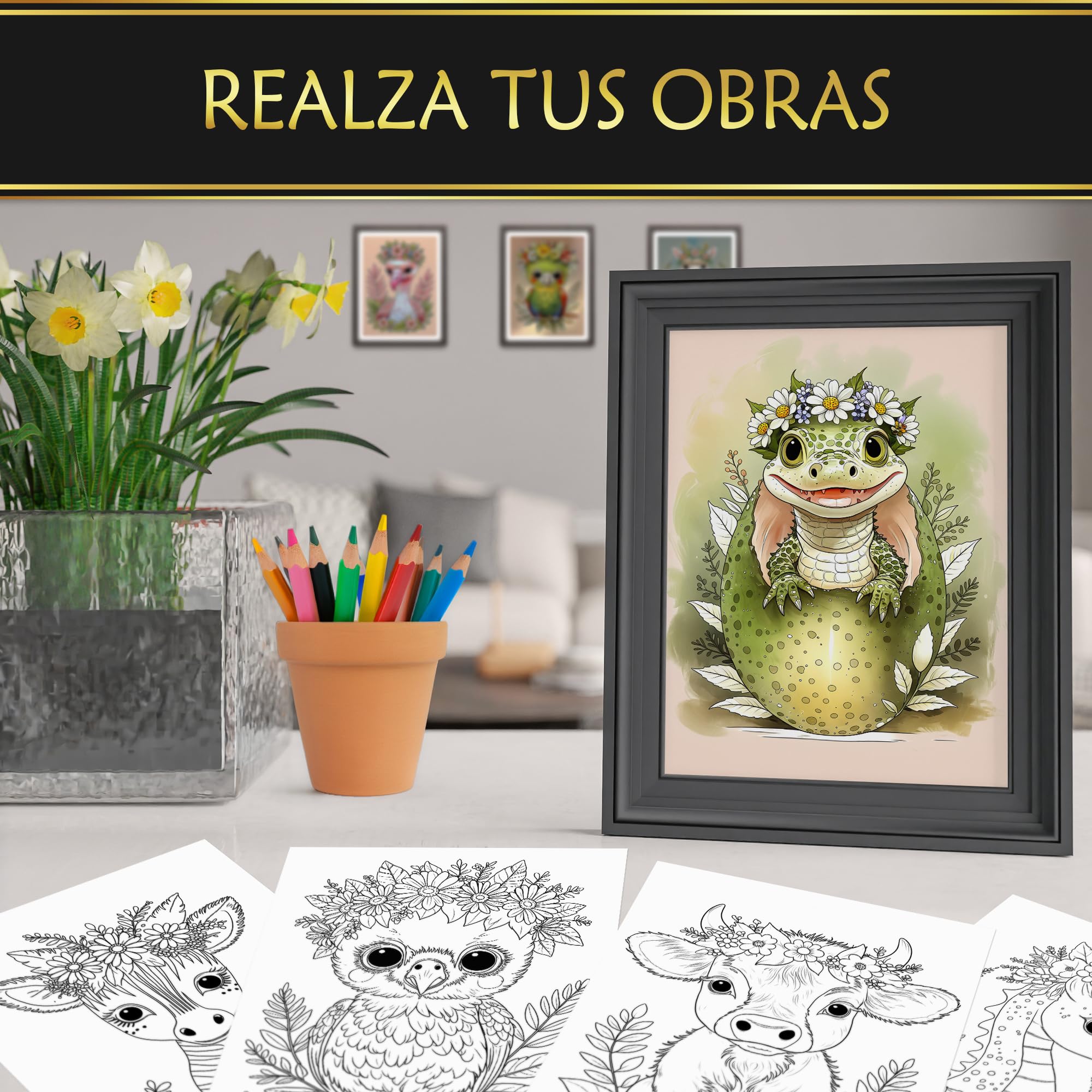 Adorables Crías de Animales Libro de Colorear para Adultos y Adolescentes Papel Premium 200 g/m² Encuadernación en Espiral