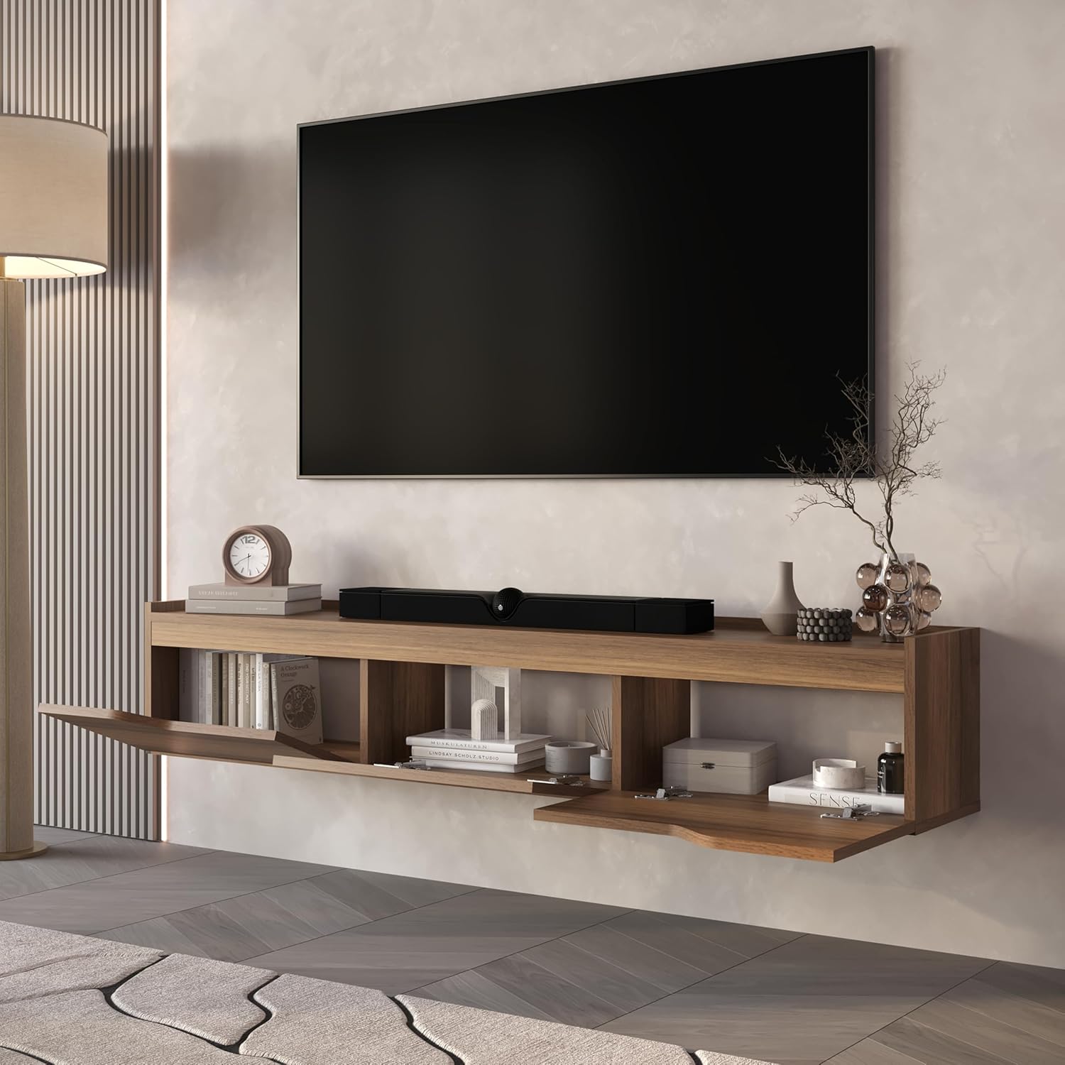 Atelier Mobili Floating TV Stand for 75 Inch TVs, Modern Entertainment Center with Cable Management,Elegant TV Stands for Living Room, Stylish Modern TV Stands (Walnut) - Image 5