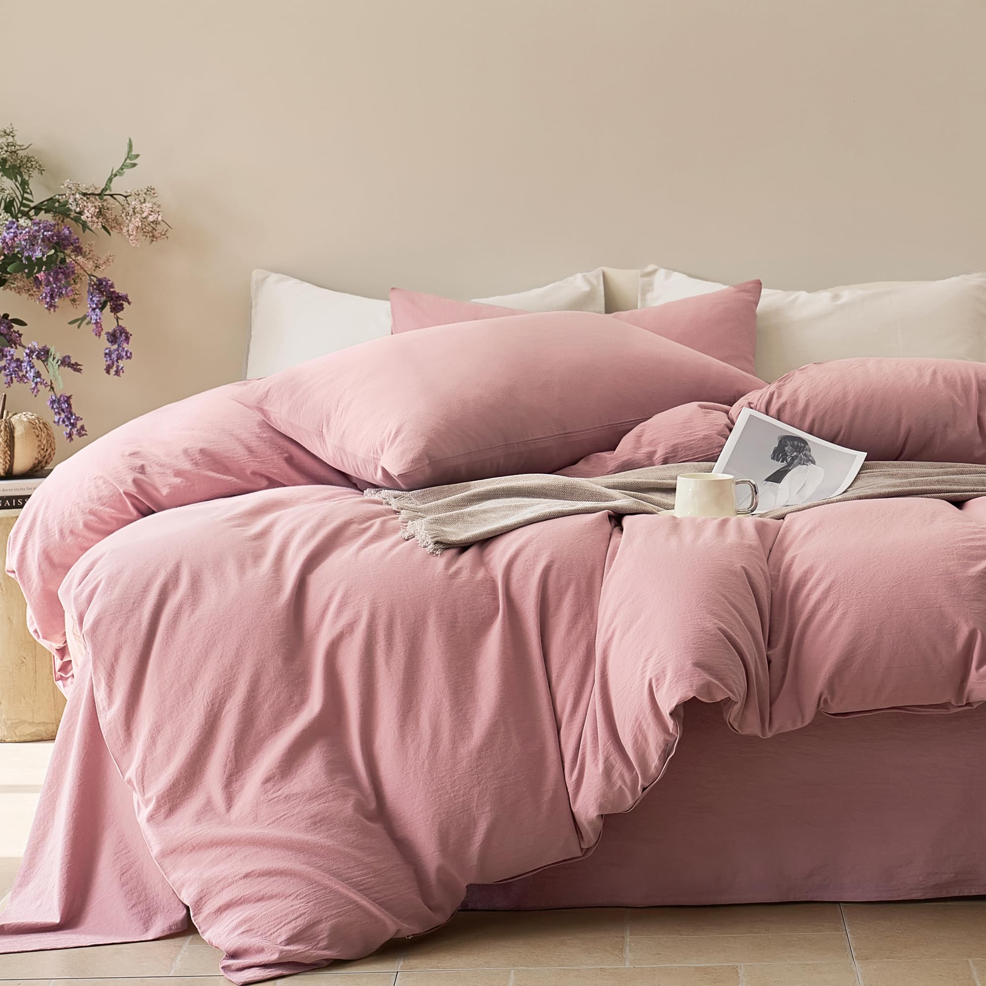 Photo 1 of JELLYMONI Duvet Cover Queen Size - 100% Washed Cotton Comforter Cover with Linen-Like Texture, Breathable & Soft Bedding for Modern Home, Guest Room and Everyday Use,1 Duvet Cover & 2 Pillowcases