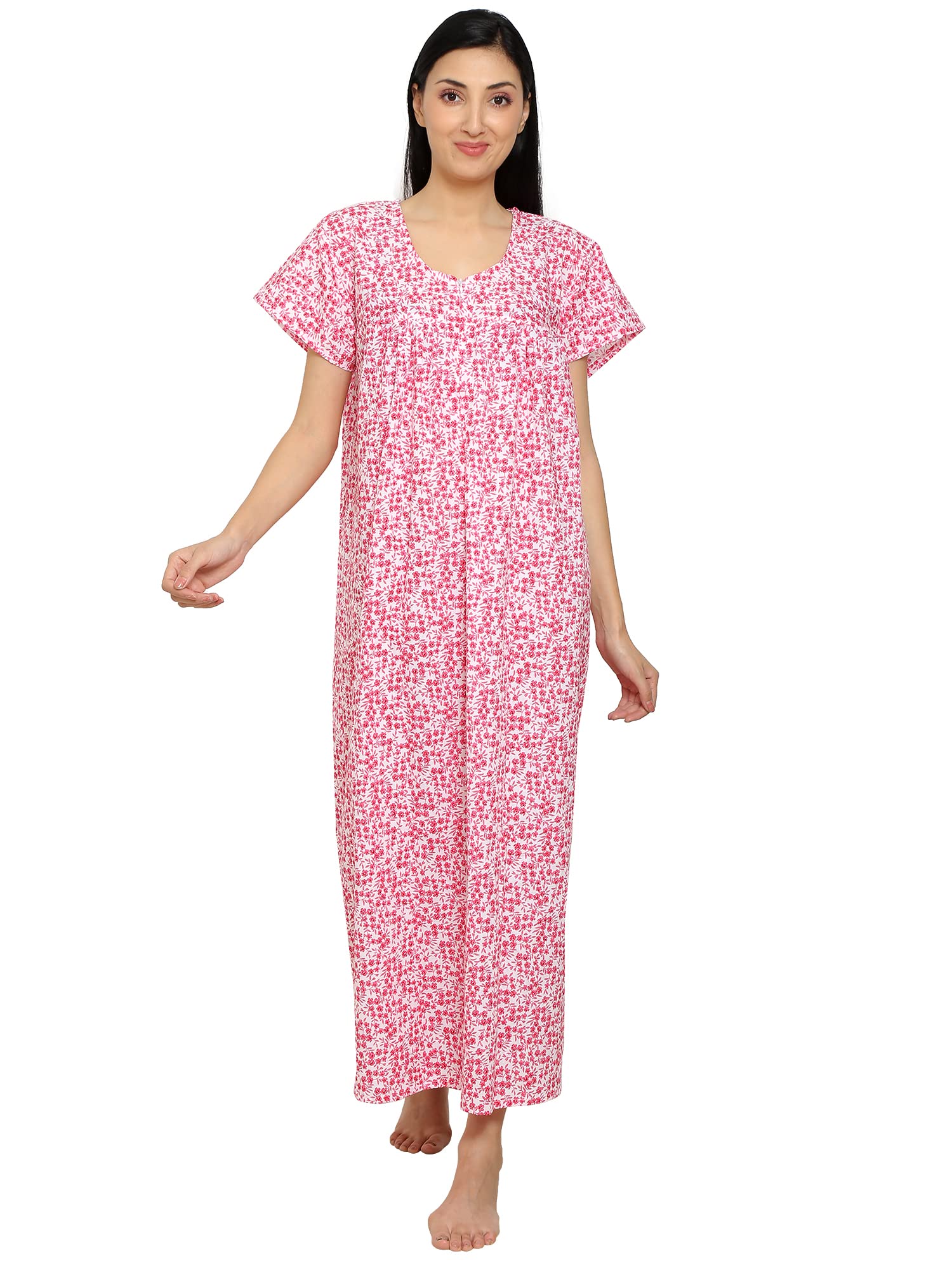 TAAUSHAWomen's Printed Latest Western Ladies Maxi Night Gown Nighty for Women Cotton Sleep Wear Night Dress_Free Size_Full Ankle Length