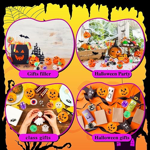 Miniatura 5 de Liliful 48 piezas de mini bolas sensoriales de Halloween con 24 cajas de calabaza, tarros para Halloween, mini regalos de fiesta, dulce o dulce