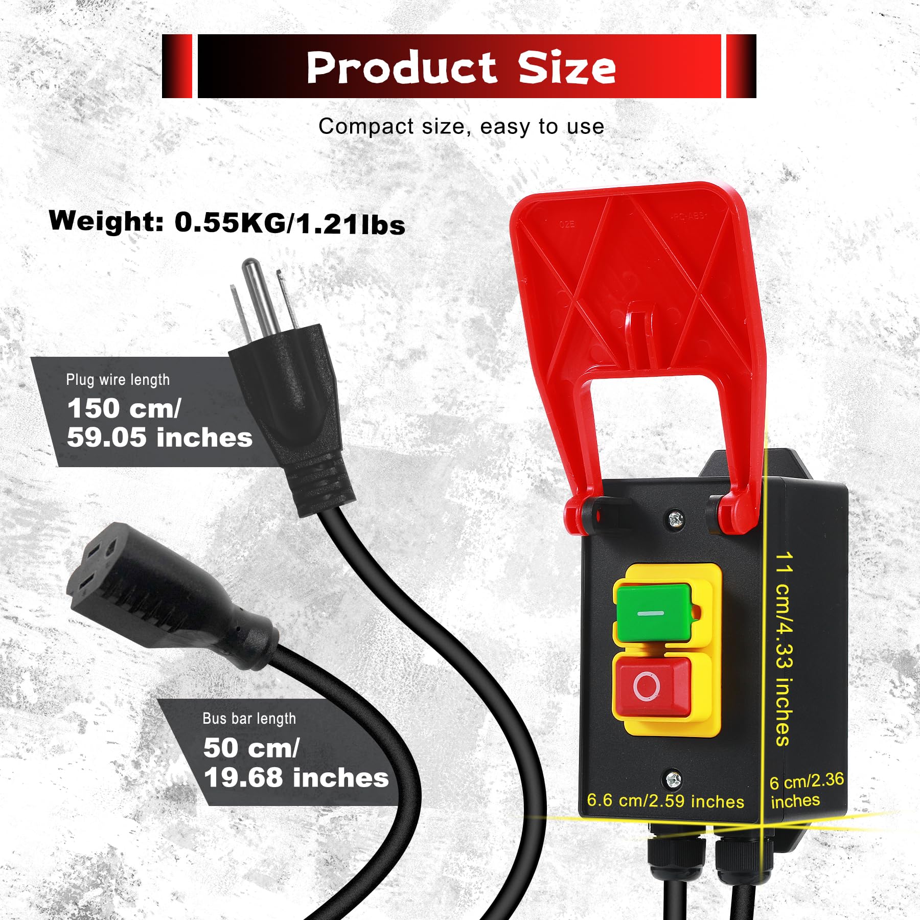 Interruptor monofásico de 110 V a 120 V, interruptor de parada de emergencia, interruptor de sierra de mesa con paleta de señal de parada grande para corte rápido de energía a fresadoras y