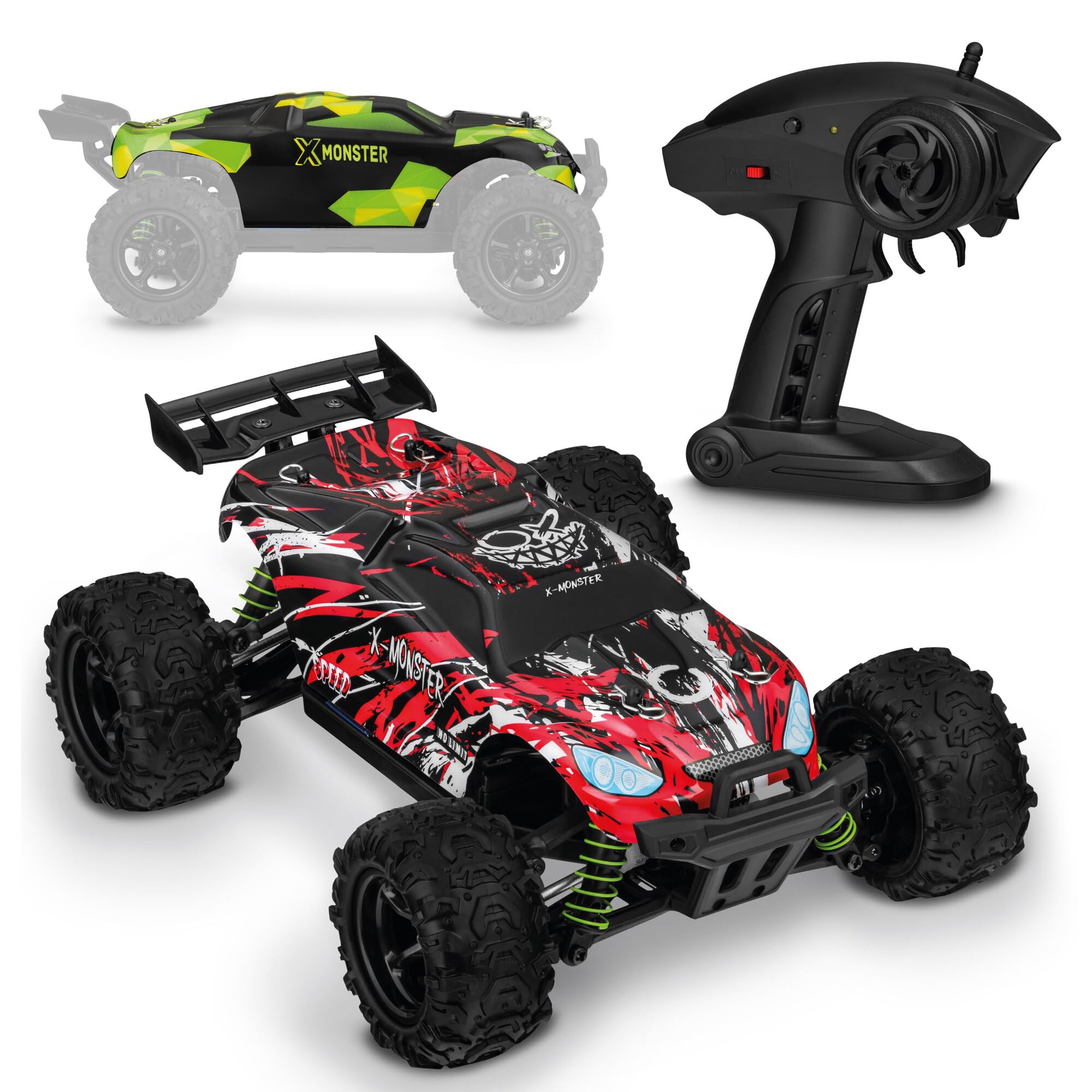 Overmax X-MONSTER 3.5 RC RALLY TRUCK with Two body works, Ultra-High-Speed 45 km/h, Extended playtime with 2 x 1700mAh Batteries, 100m Range, Supreme high-grip tyres, 4x4 Trasmissione, Durable Build