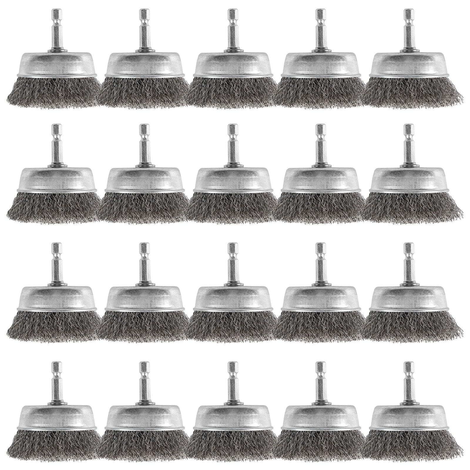 20 Stück Draht-Topfbürsten mit 1/4-Zoll-Sechskantschaft, Rocaris 5,1 cm Drahtbohrbürsten-Set zum Entfernen von Rost/Korrosion/Farbe