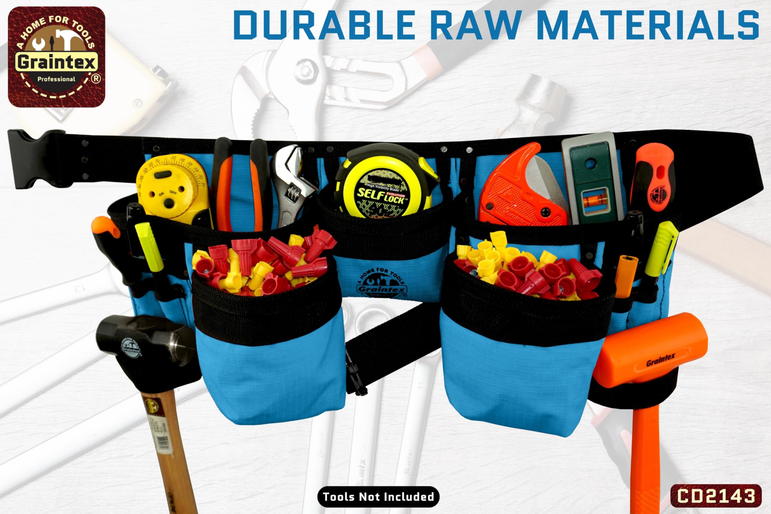 Graintex CD2143 - Delantal para herramientas de acabado de 11 bolsillos, color azul real, lona antidesgarros para constructores, electricistas, fontaneros, manitas