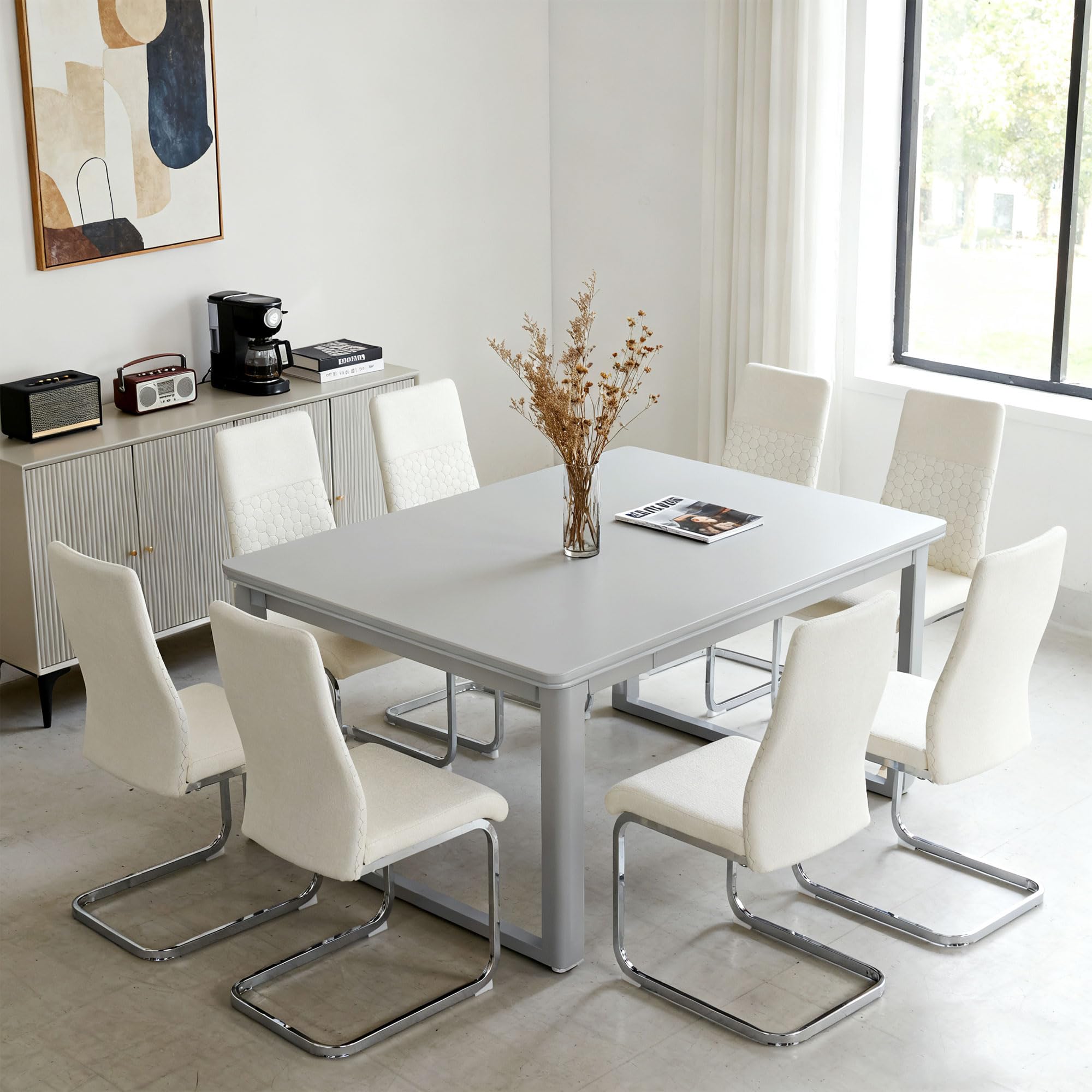 HOMCOM Juego de 4 Sillas de Comedor Asiento y Respaldo Acolchado Crema | Sillas de Cocina, Tapizado en Terciopelo, Patas de Acero, para Oficina, Conferencia, Sala de Estar