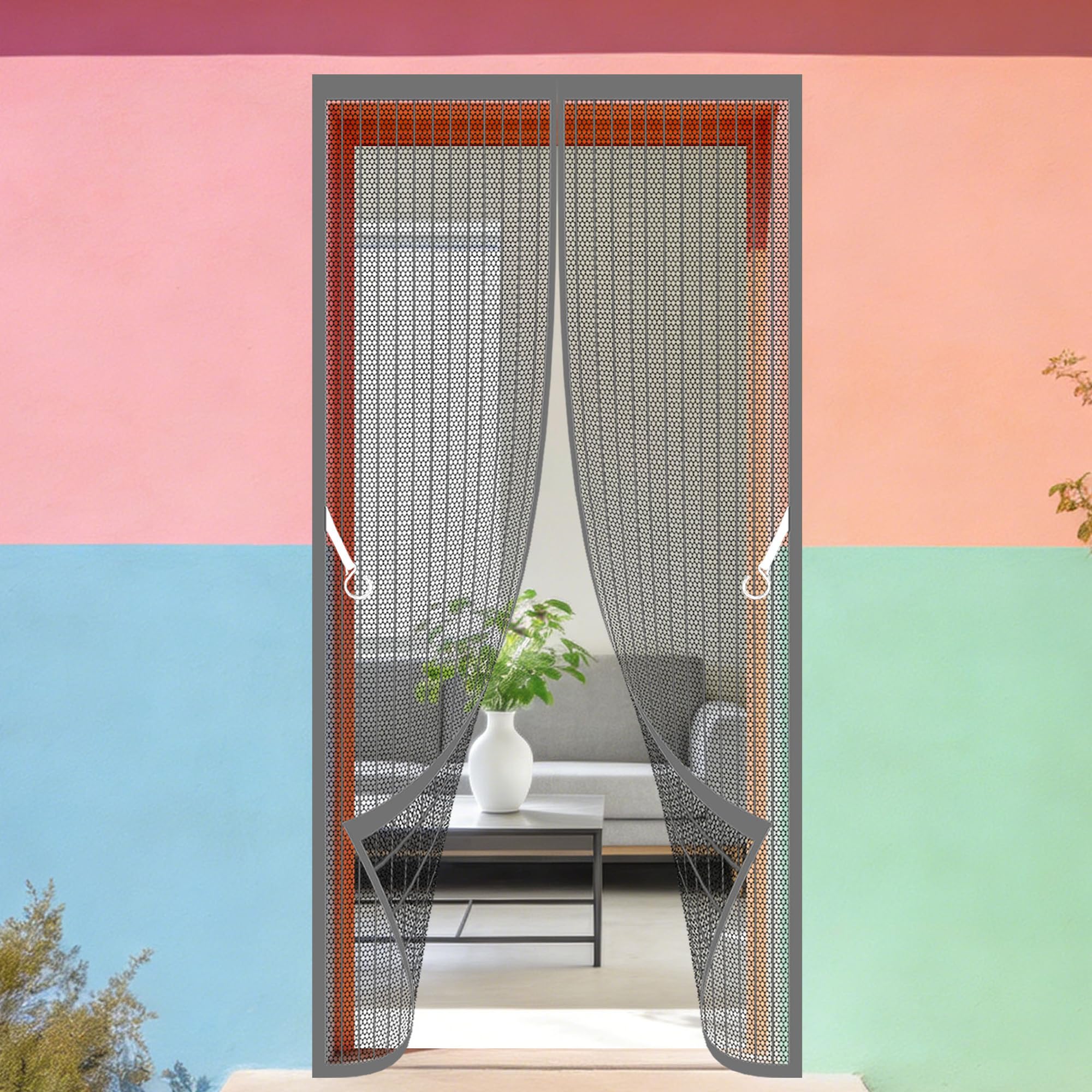 Pshcee Grey Magnetic Door Screen 127 X 248 Cm No Tools Installation Anti Mosquito Mesh Curtain With Powerful Magnets Keep Fresh Air In Bugs Out For Living Room, Bedroom, Patio,
