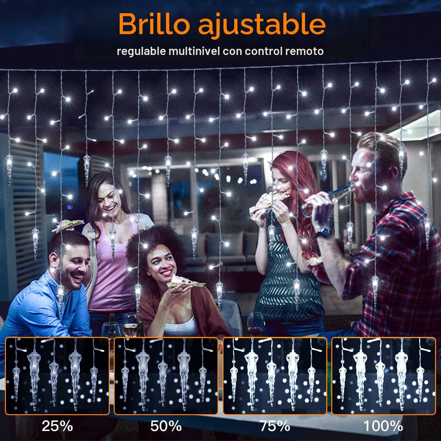 Cortina Luces Navidad Exterior, 10M 360 LED 8 Modos Guirnaldas Luminosas de Exterior, Cadena de Luces de Jardín Impermeable para Decoración de Interiores y Exteriores para Navidad, Blanco Frío