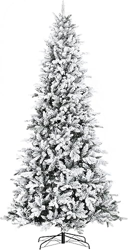 HOMCOM Árbol de Navidad artificial flocado de pino de 9 pies con 616 ramas de cedro realistas, apertura automática, decoración navideña para el