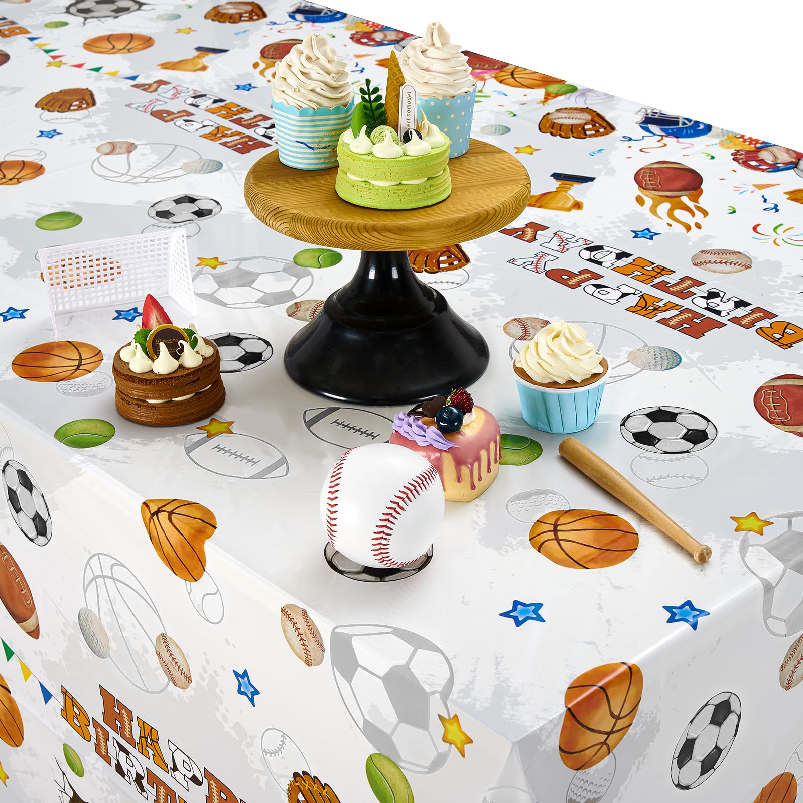 WERNNSAI Sports Birthday Party Decorations - 2 PCS Sports Table Cloth Basketball Soccer Football Tablecloth Baseball Table Cover for Kids Boys All