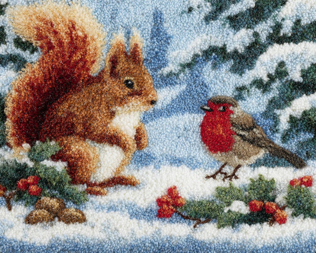 Henypt DIY Latch Hook Rug Kit Squirrels in the Snow 80x115cm