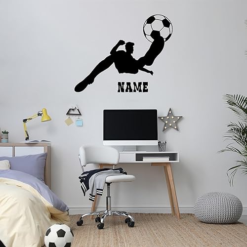 Calcomanías personalizadas para pared de jugador de fútbol pateando, decoración de fútbol perfecta para habitación de niños y dormitorio deportivo,