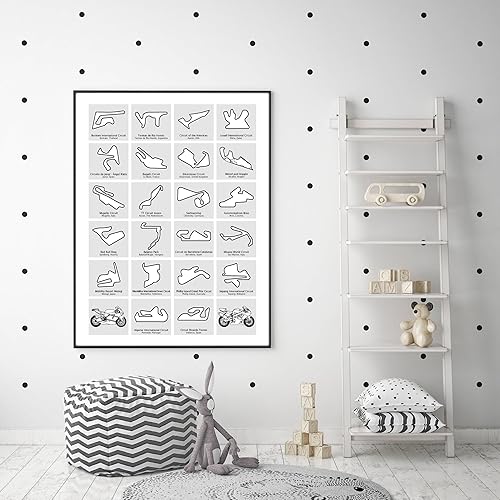 Miniatura 5 de MotoGP Race Track Inspired Motorcycle Poster - Handmade Print of Motorcycle Racing Circuits 2024 - Portrait Light Grey Grid, 8x10" Satin Print