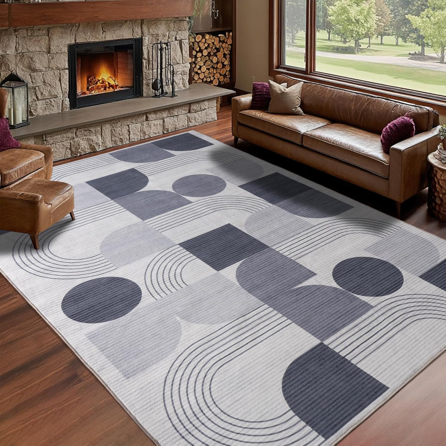 Tapis géométrique bleu moderne 120x170 cm pour salon et balcon