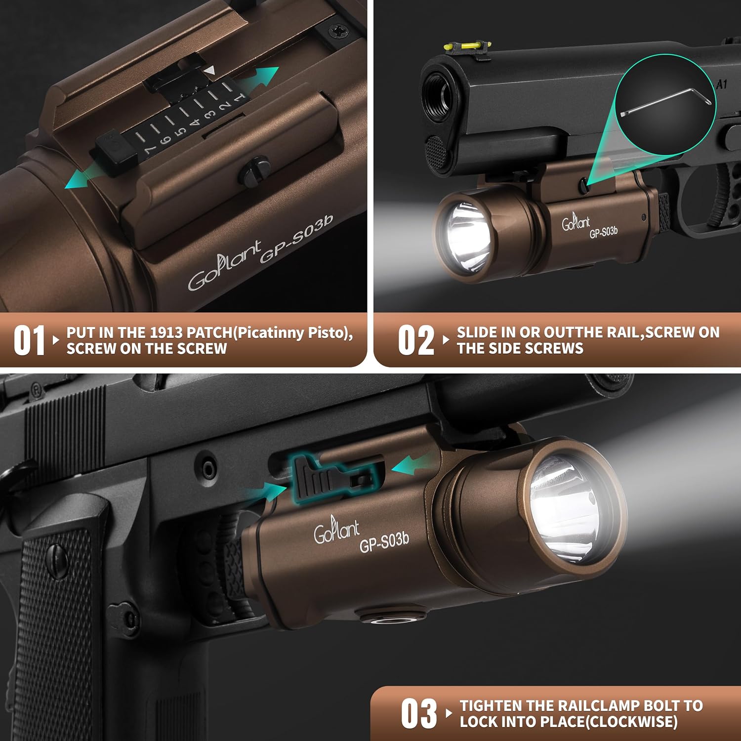 1750 Lumens Weapon Laser Light Combo - Adjustable Rail LED Light, Aircraft-Grade Aluminum, Magnetic Rechargeable Strobe Tactical Flashlight for Picatinny or GL Rail