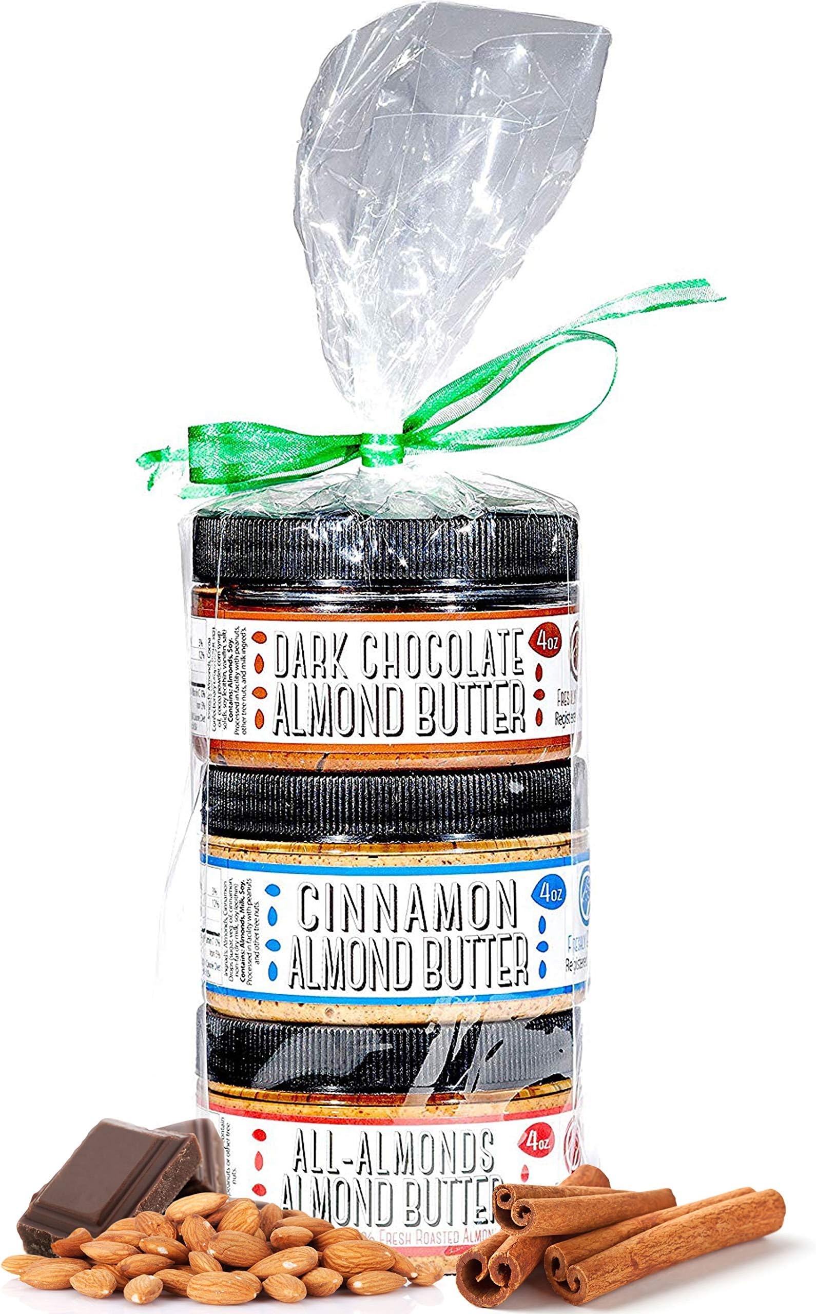 Nutty Novelties Almond Butter Sampler Gift Pack - Classic, Cinnamon & Dark Chocolate Almond Butter - High Protein, Sweet Almond Butter - Cholesterol-Free Almond Butter - 3 x 4 Ounces