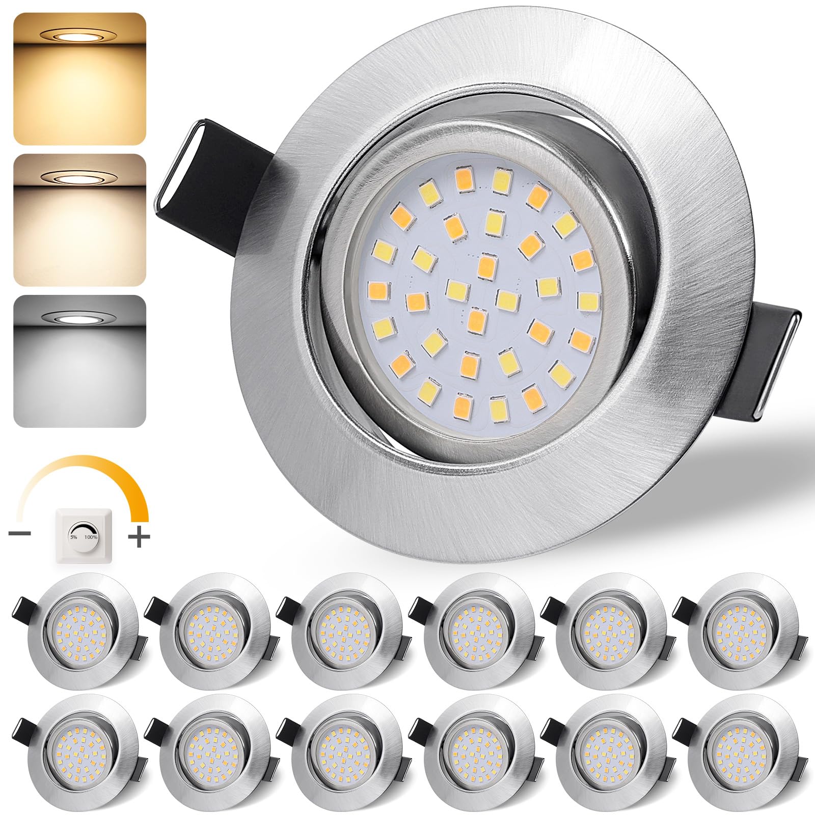 GeyouLux Faretti Led da Incasso per Cartongesso Orientabili Nichel Set di 12