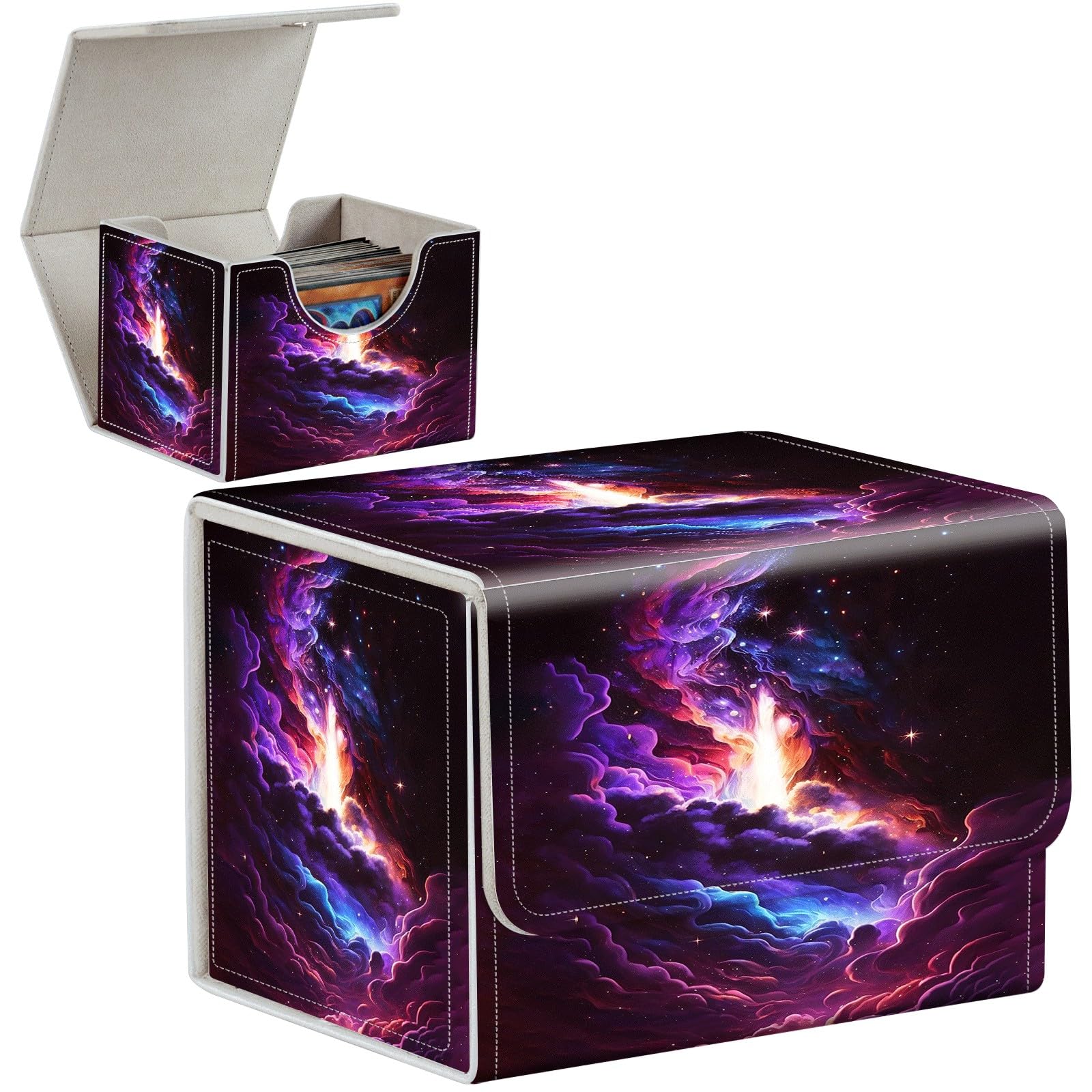 Card Deck Box for MTG,Trading Card Storage Box Holds 100+ cards,PU Leather Strong Magnet Magic Gathering Deck Box,Card Box Suits TCG Sports Card Storage Boxes Magic Cards,Cosmic Starry Sky -1