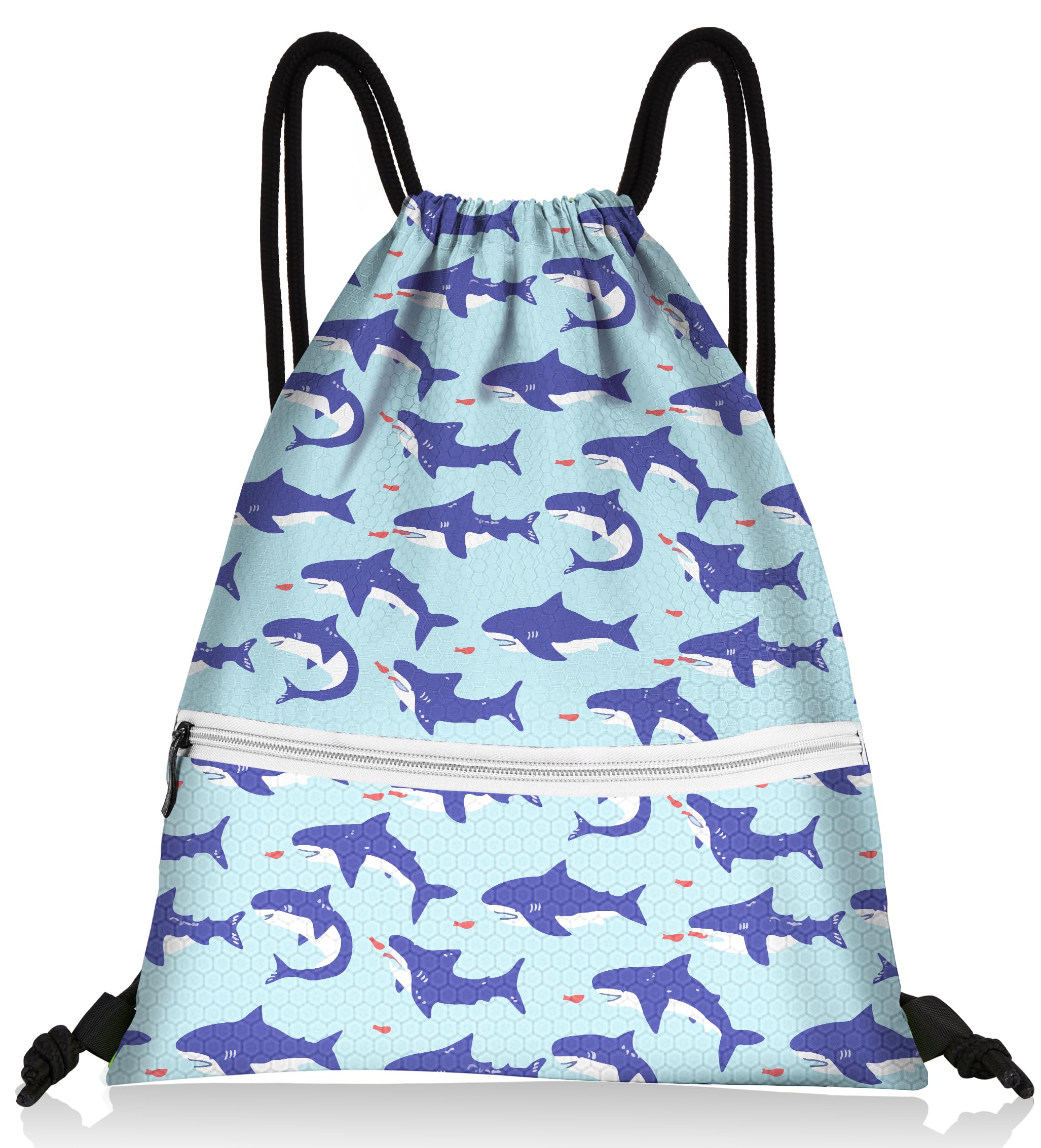Slohif Drawstring Backpack Beach Swim Bag for Kids Little Sharks Draw String Dance Travel Cinch Ballet Gym Bags for Girls Boys Waterproof Backpack for