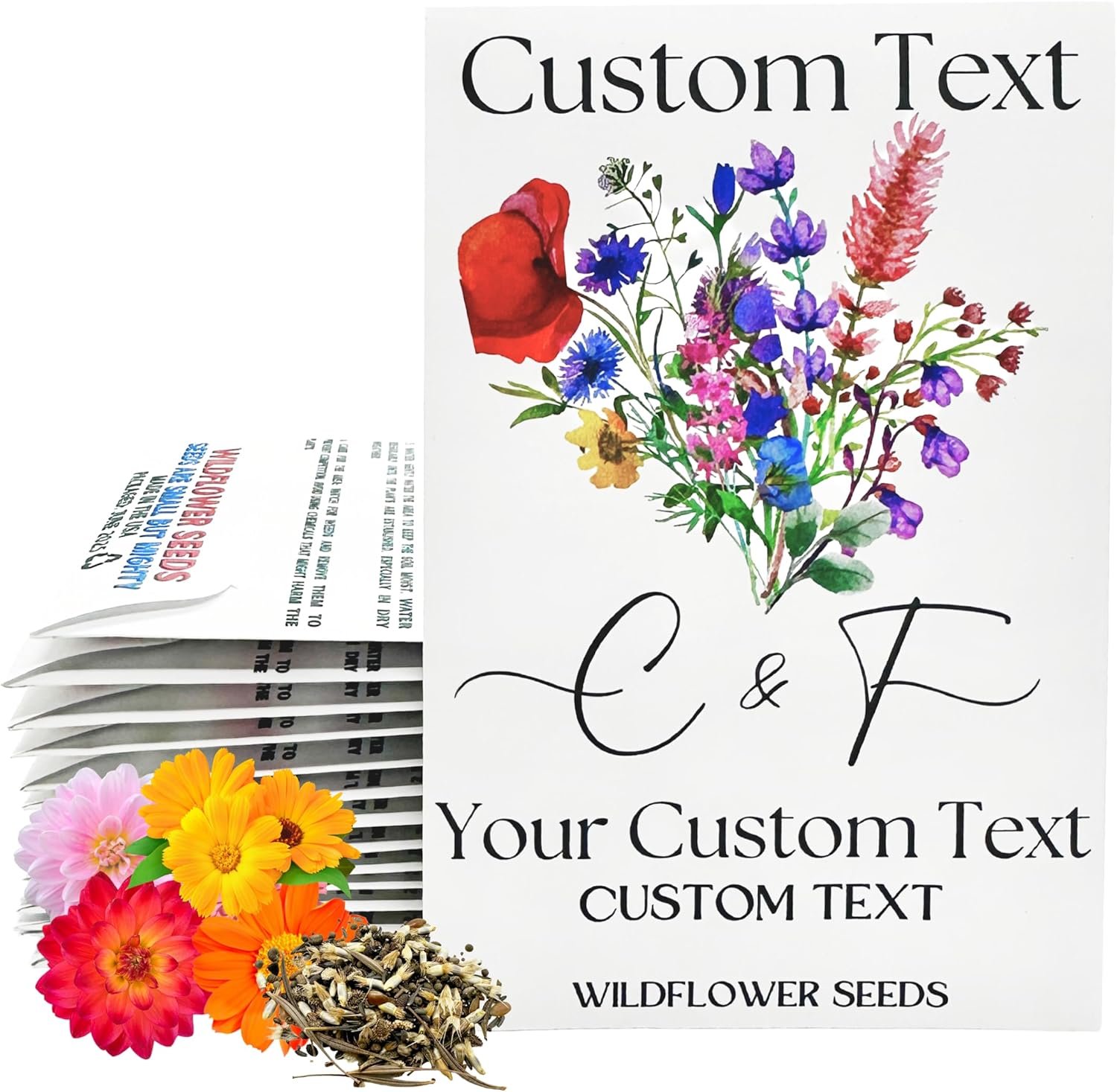 Custom Seed Packets Bulk Prefilled With Wildflower Seeds Wedding Party Favors Personalized for Bridal Shower Guest Wedding Baby Business Logo