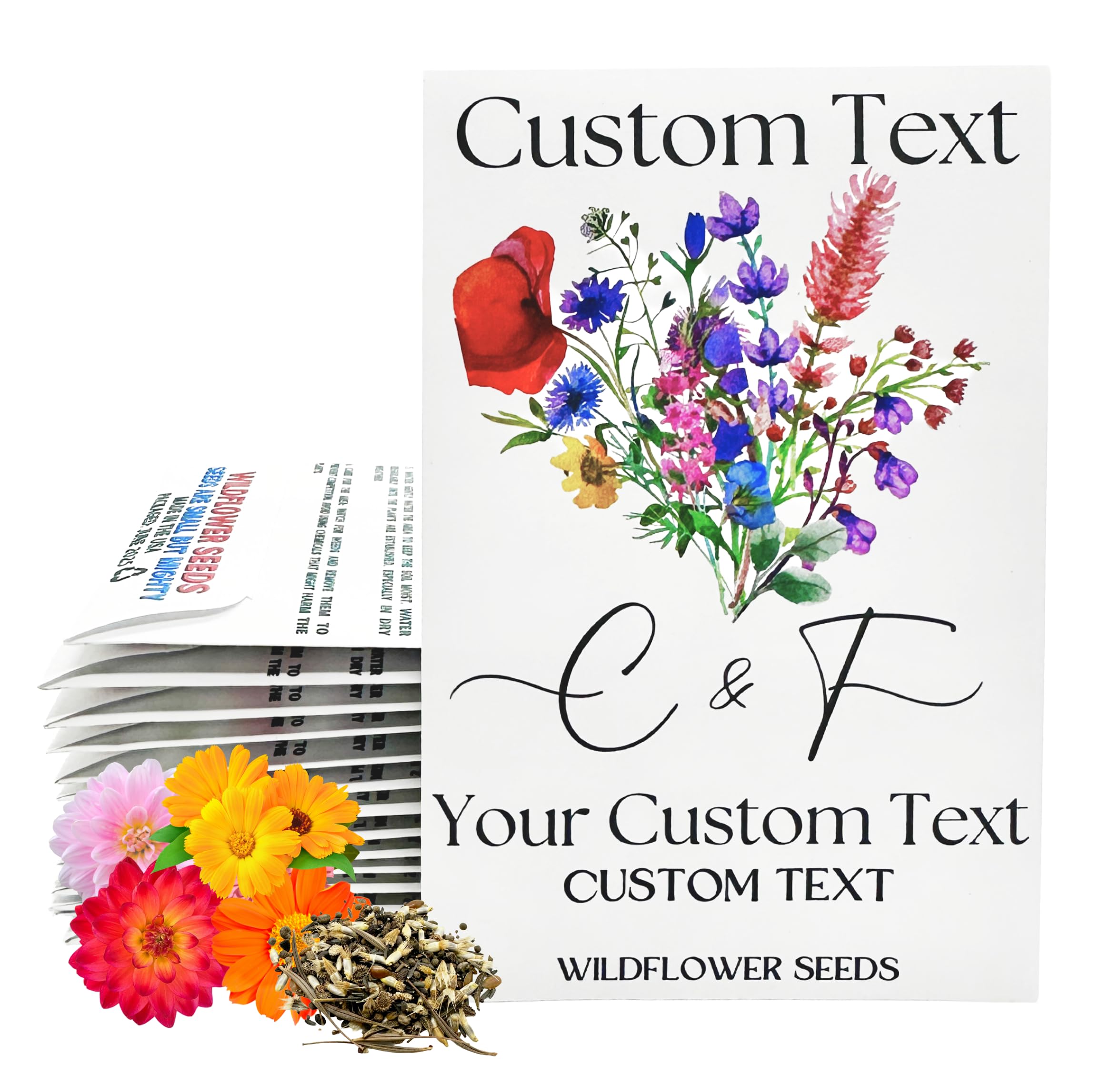 Custom Seed Packets Bulk Prefilled With Wildflower Seeds Wedding Party Favors Personalized for Bridal Shower Guest Wedding Baby Business Logo