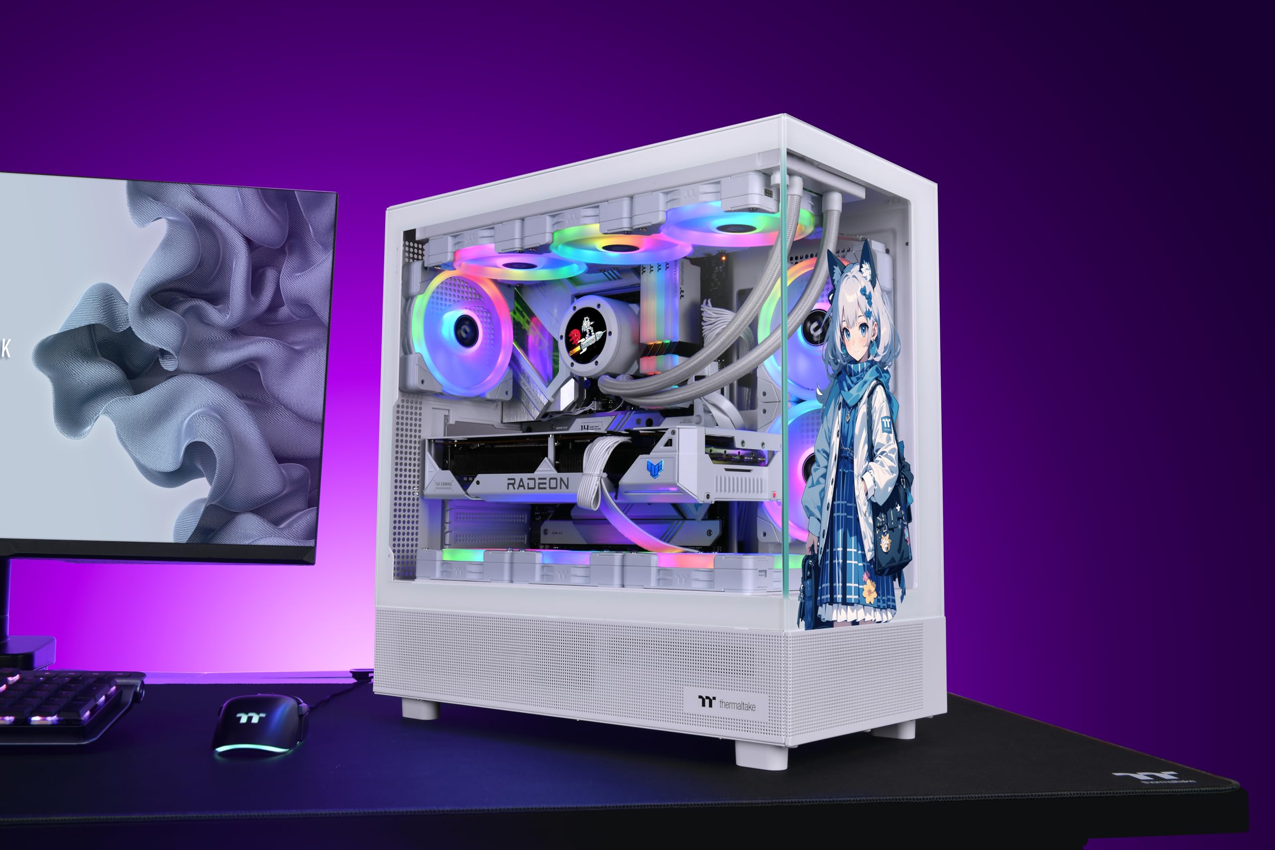 Thermaltake View 270 SP Edition Snow | Mid Tower PC-Gehäuse | Tempered Glass Panorama | Manga Frontdesign | 360 mm Radiator Support | GPU bis 420 mm | Mainboard Support bis E ATX