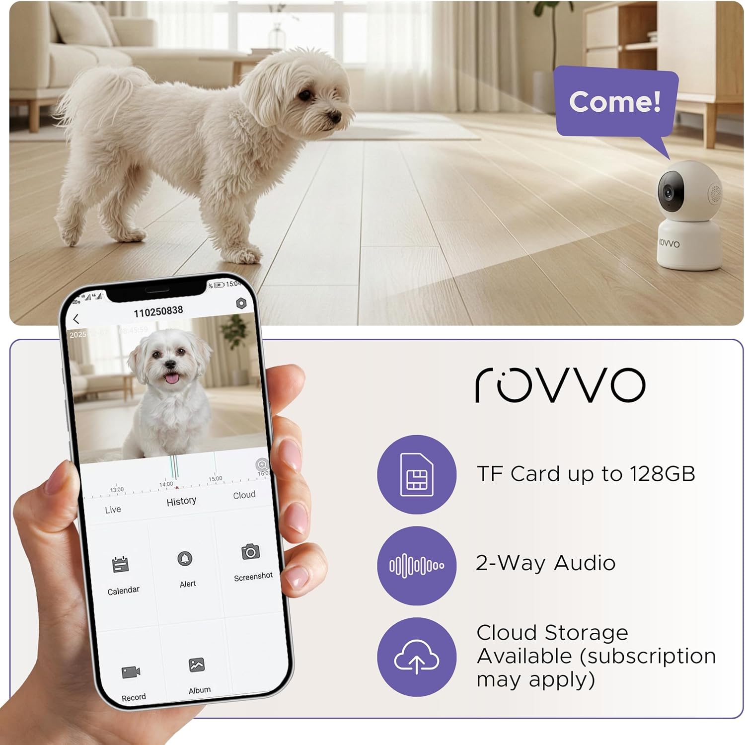 2K HD Pet Camera - 360° Smart Puppy Monitor with 5GHz & 2.4GHz Dual-Band WiFi, Smart Motion Tracking, 2-Way Audio, Night Vision, Indoor Camera for Dogs & Cats, Works with Phone App.