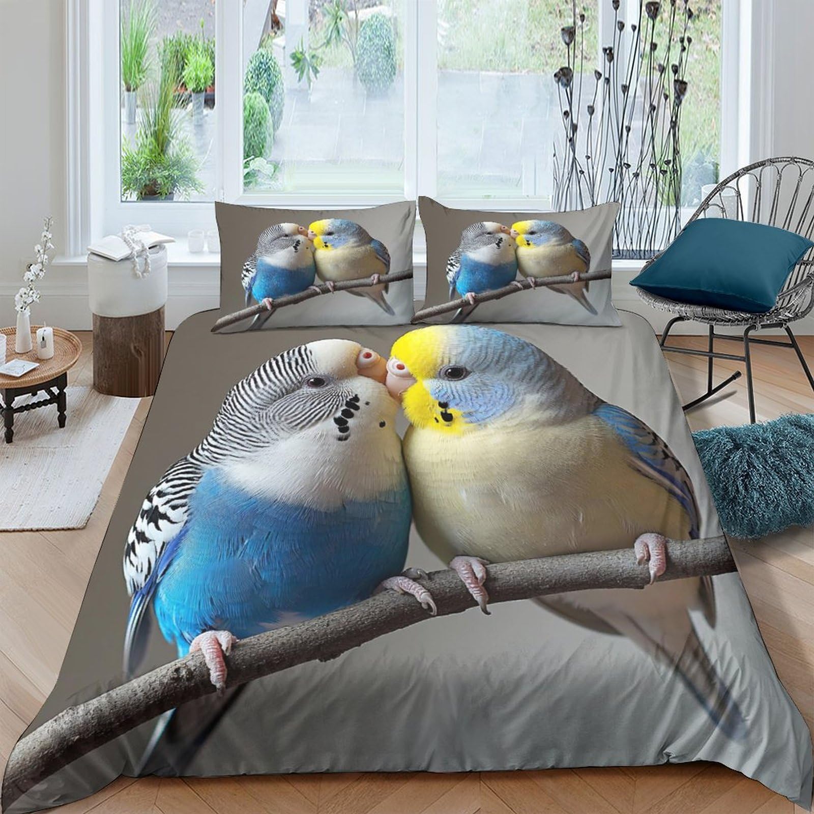 Ctjqhvkz Style-7 3D Printed Parrot Couple Fitted Sheet Microfiber Soft Bedroom Decor Bird Bed Cover For Home Guest Room Single（135X200cm）