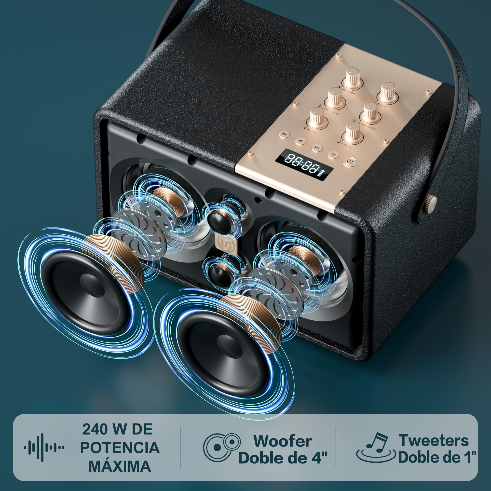 SUPNIU Altavoz Bluetooth portátil 240W Máxima Altavoz inalámbrico (Negro)