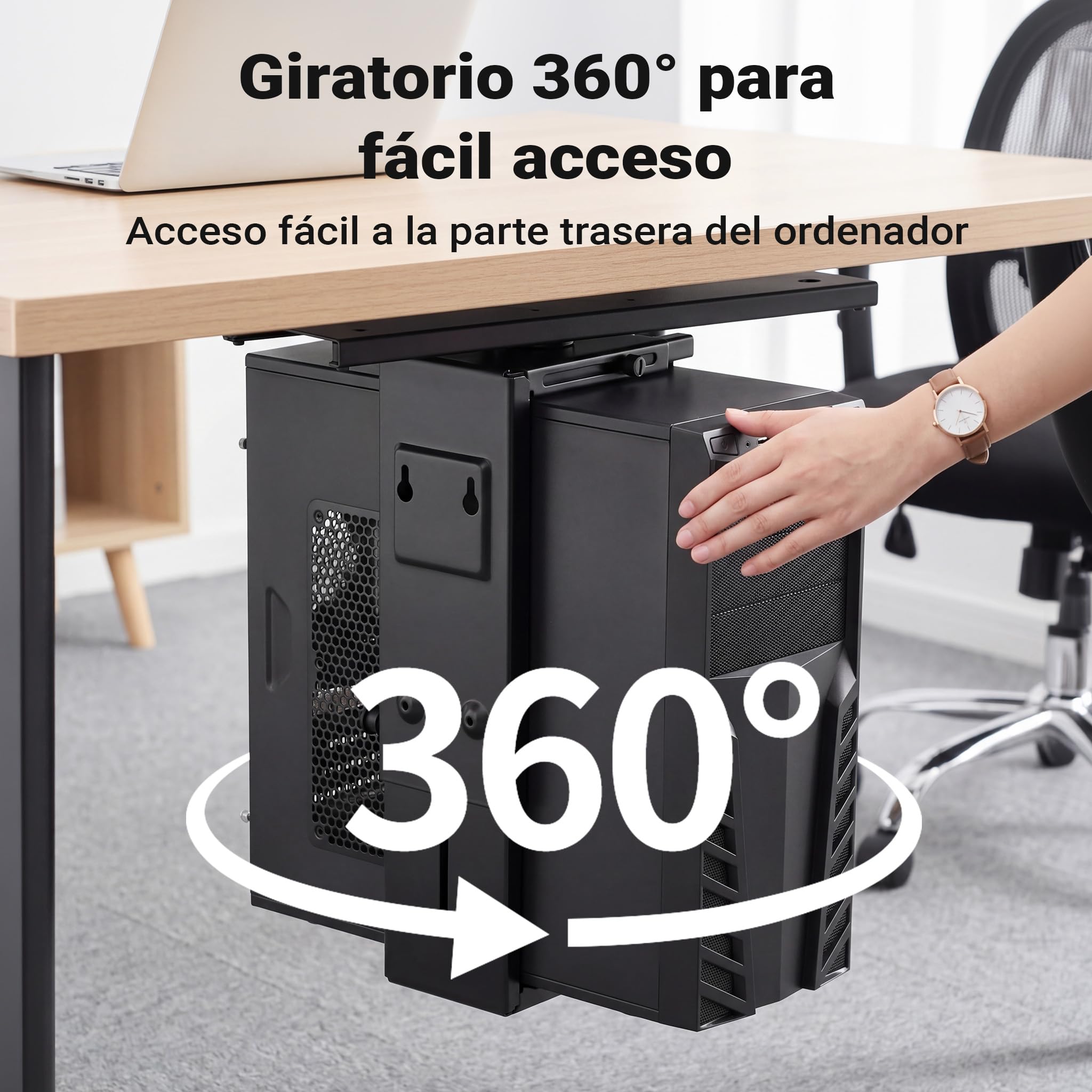 WilTec Soporte de PC bajo Mesa con riel de Deslizamiento Giratorio 360° para Carcasas hasta 10 kg
